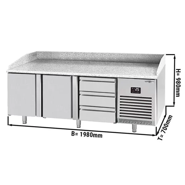 Chladící stůl na pizzu PREMIUM PLUS - 1980x700mm - se 2 dvířky a 3 zásuvkami