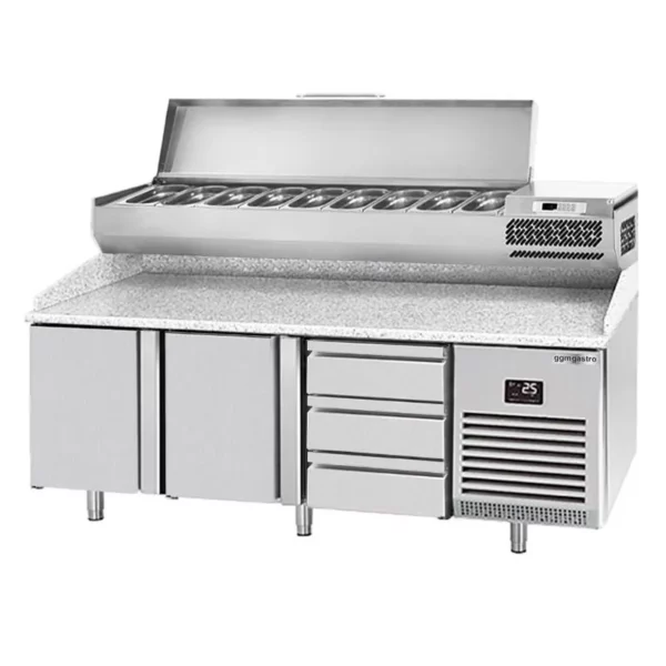 Chladící stůl na pizzu PREMIUM PLUS - 1980x700mm - se 2 dvířky a 3 zásuvkami - včetně chladící vitríny - 9x GN 1/4 - Image 6