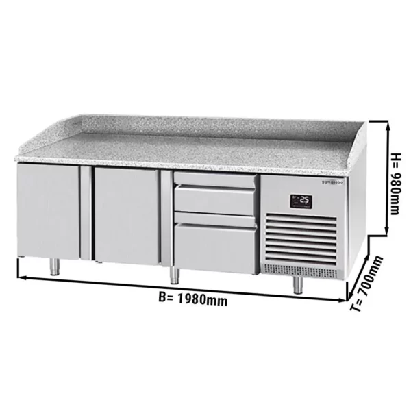 Chladící stůl na pizzu PREMIUM PLUS - 1980x700mm - se 2 dvířky a 2 zásuvkami