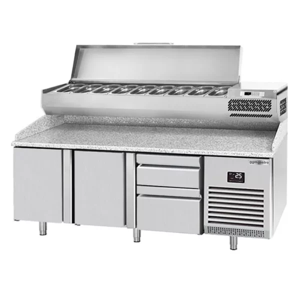 Chladící stůl na pizzu PREMIUM PLUS - 1980x700mm - se 2 dvířky a 2 zásuvkami - včetně chladící vitríny - 9x GN 1/4 - Image 6