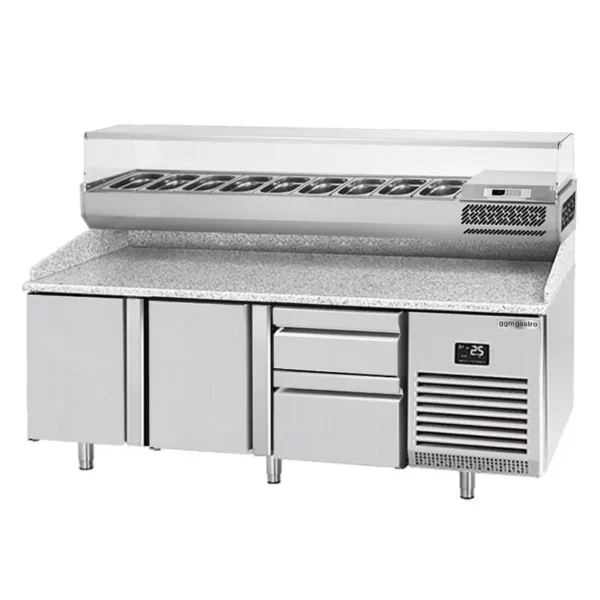 Chladící stůl na pizzu PREMIUM PLUS - 1980x700mm - se 2 dvířky a 2 zásuvkami - včetně chladící vitríny - 9x GN 1/4 - Image 5
