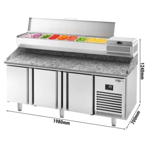 Chladící stůl na pizzu PREMIUM PLUS - 1980x700mm - se 3 dvířky - včetně chladící vitríny - 9x GN 1/4
