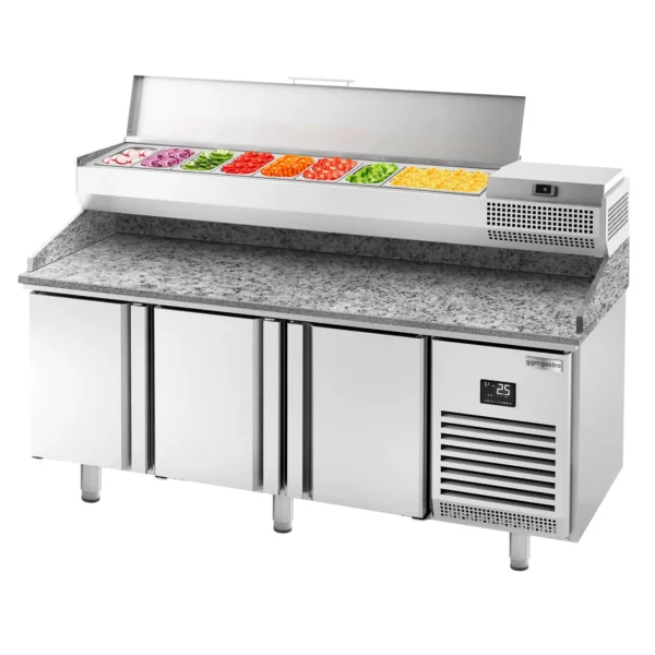 Chladící stůl na pizzu PREMIUM PLUS - 1980x700mm - se 3 dvířky - včetně chladící vitríny - 9x GN 1/4 - Image 11
