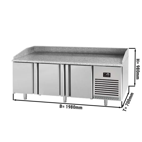 Chladící stůl na pizzu PREMIUM PLUS - 1980x700mm - se 3 dveřmi