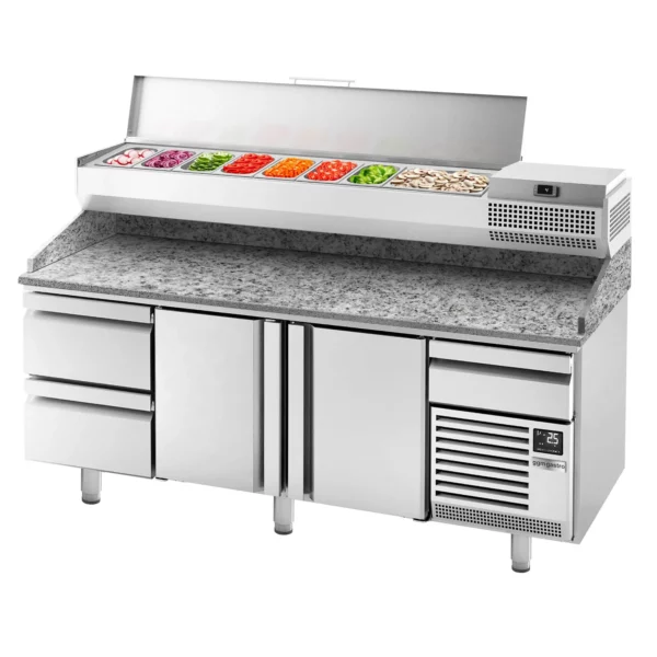 Chladící stůl na pizzu PREMIUM PLUS - 2305x800mm - se 2 dvířky a 2 zásuvkami - včetně chladící vitríny - 10x GN 1/3 - Image 12