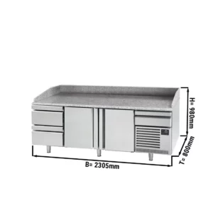 Chladící stůl na pizzu PREMIUM PLUS - 2305x800mm - se 2 dvířky a 2 zásuvkami