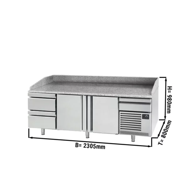 Chladící stůl na pizzu PREMIUM PLUS - 2305x800mm - se 2 dvířky a 2 zásuvkami
