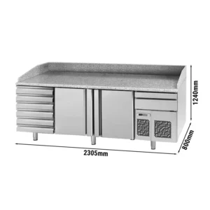 Chladící stůl na pizzu PREMIUM PLUS - 2305x800mm - se 2 dveřmi a 6 zásuvkami