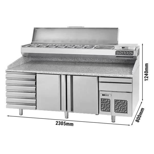 Chladící stůl na pizzu PREMIUM PLUS - 2305x800mm - se 2 dvířky a 6 zásuvkami - včetně chladící vitríny - 10x GN 1/3