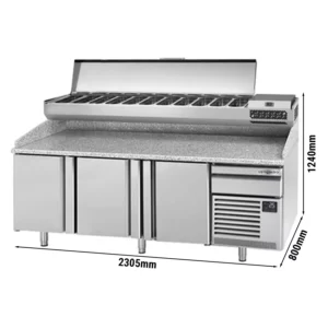 Chladící stůl na pizzu PREMIUM PLUS - 2305x800mm - se 3 dvířky - včetně chladící vitríny - 11x GN 1/4