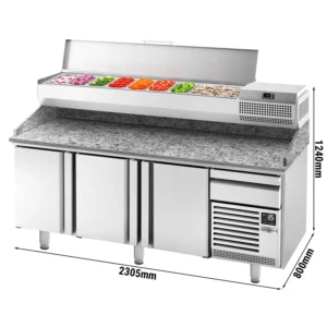 Chladící stůl na pizzu PREMIUM PLUS - 2305x800mm - se 3 dvířky - včetně chladící vitríny - 10x GN 1/3