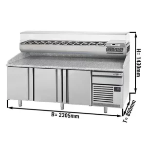 Chladící stůl na pizzu PREMIUM PLUS - 2305x800mm - se 3 dvířky - včetně chladící vitríny - 11x GN 1/4