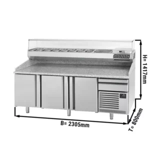 Chladící stůl na pizzu PREMIUM PLUS - 2305x800mm - se 3 dvířky - včetně chladící vitríny - 10x GN 1/3
