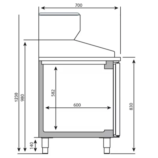 Chladící stůl na pizzu PREMIUM PLUS - 2305x800mm - se 2 dvířky a 2 zásuvkami - včetně chladící vitríny - 11x GN 1/4 - Image 10