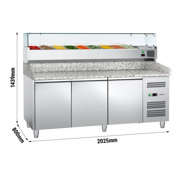 Chladící stůl na pizzu ECO - 2000x800mm -včetně chladící vitríny - 9x GN 1/3