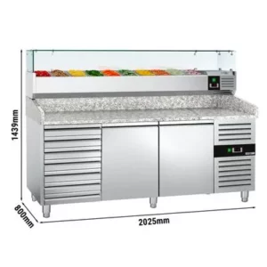 Chladící stůl na pizzu ECO - 2000x800mm - se 2 dvířky a 7 zásuvkami - včetně chladící vitríny - 9x GN 1/3