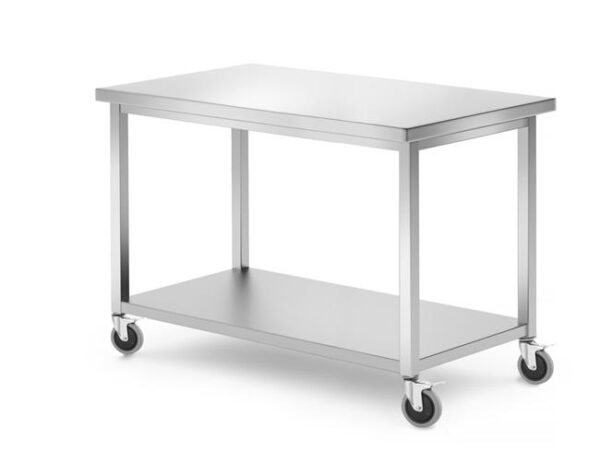 Pojazdný stôl s policou – montovaný, hĺbka 600 mm, HENDI, Kitchen Line, 1200x600x(H)850mm