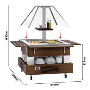 Salátový bar studený bufet DUBLIN - 1600mm - se šikmou skleněnou deskou - pro 4x GN 1/1