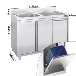 Skříňka s umyvadlem - 1200x700mm - s nádobou na odpad a 1 umyvadlem vlevo
