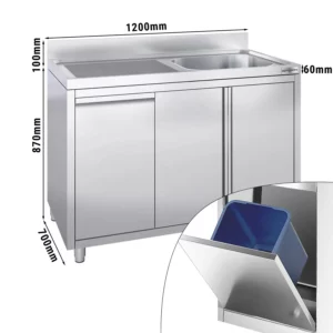 Skříňka s umyvadlem - 1200x700mm - s nádobou na odpad a 1 umyvadlem vpravo