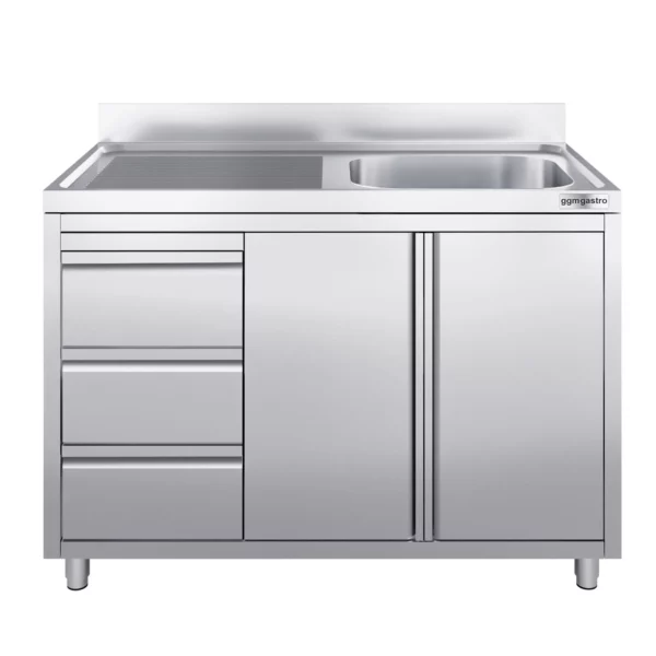 Skříňka s umyvadlem - 1200 x 700 mm - se 3 zásuvkami a 1 umyvadlem vpravo - Image 5