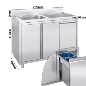 Skříňka pod umyvadlo - 1200x600mm - s nádobou na odpad a 1 umyvadlem vlevo