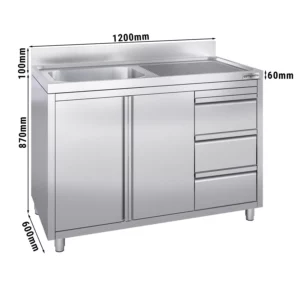Skříňka pod umyvadlo - 1200 x 600 mm - se 3 zásuvkami a 1 umyvadlem vlevo