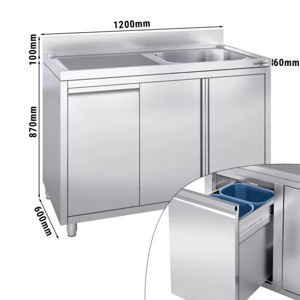 Skříňka pod umyvadlo - 1200x600mm - s nádobou na odpad a 1 umyvadlem vpravo