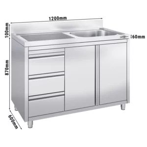 Skříňka pod umyvadlo - 1200x600mm - se 3 zásuvkami a 1 umyvadlem na pravé straně