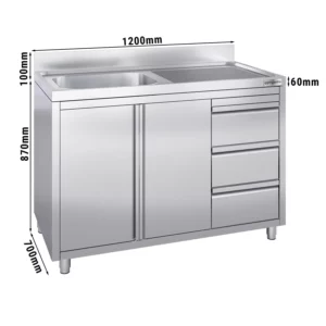 Skříňka s umyvadlem - 1200 x 700 mm - se 3 zásuvkami a 1 umyvadlem vlevo