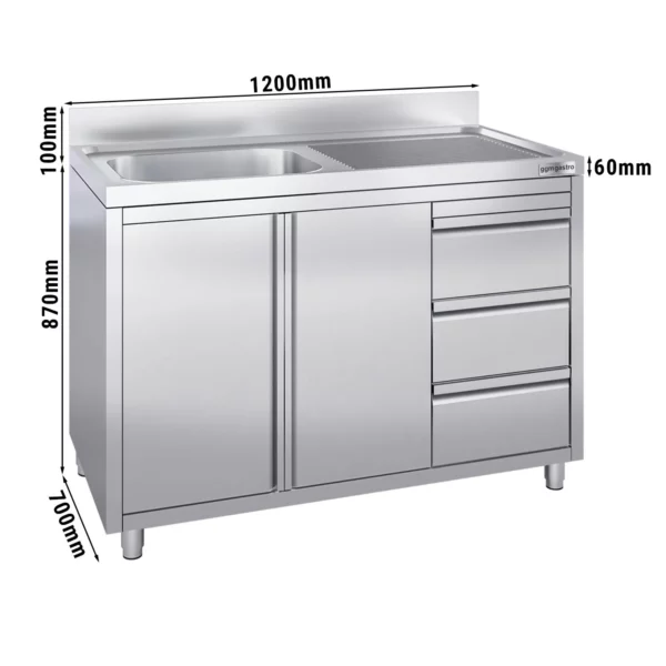 Skříňka s umyvadlem - 1200 x 700 mm - se 3 zásuvkami a 1 umyvadlem vlevo