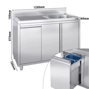 Skříňka s umyvadlem - 1200x700mm - s nádobou na odpad a 1 umyvadlem vpravo