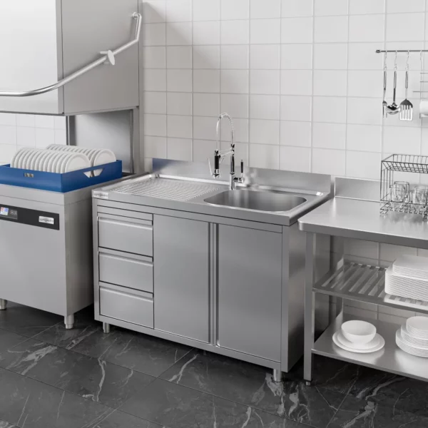 Skříňka s umyvadlem - 1200 x 700 mm - se 3 zásuvkami a 1 umyvadlem vpravo - Image 7