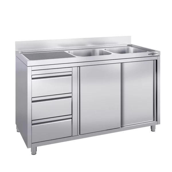 Skříňka pod umyvadlo - 1400 x 600 mm - se 3 zásuvkami a 2 umyvadly vpravo - Image 3