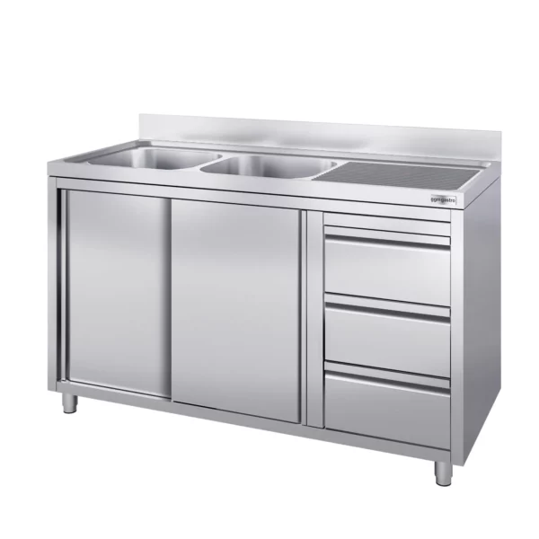 Skříňka s umyvadlem - 1400 x 700 mm - se 3 zásuvkami a 2 umyvadly vlevo - Image 3