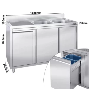 Skříňka s umyvadlem - 1400x700mm - s nádobou na odpad a 2 umyvadly vpravo