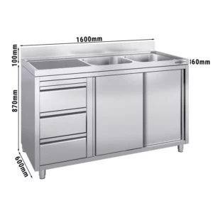 Skříňka pod umyvadlo - 1600x600mm - se 3 zásuvkami a 2 umyvadly vpravo