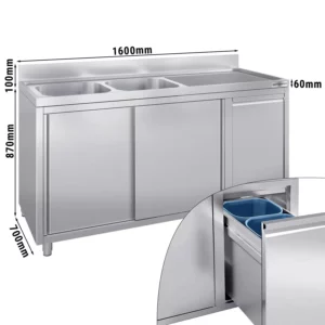 Skříňka s umyvadlem - 1600x700mm - s nádobou na odpad a 2 umyvadly vlevo