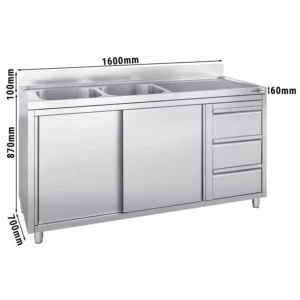 Skříňka s umyvadlem - 1600x700mm - se 3 zásuvkami a 2 umyvadly vlevo