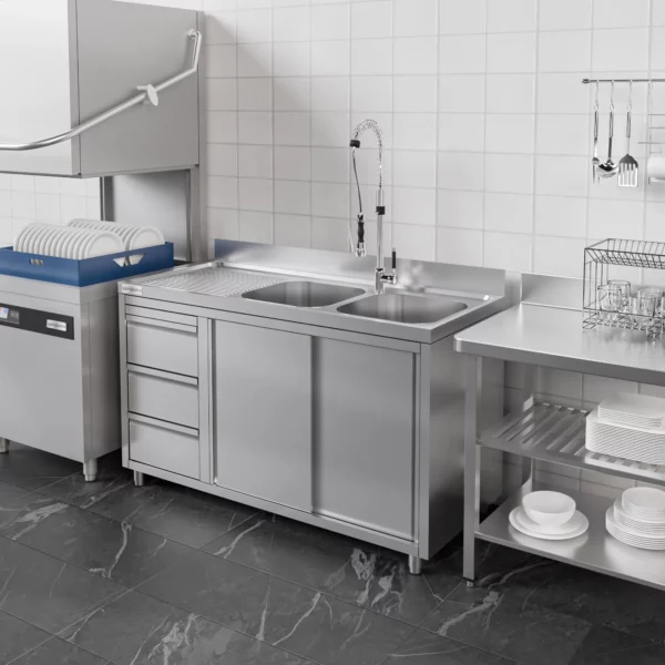 Skříňka s umyvadlem - 1600x700mm - se 3 zásuvkami a 2 umyvadly na pravé straně - Image 7