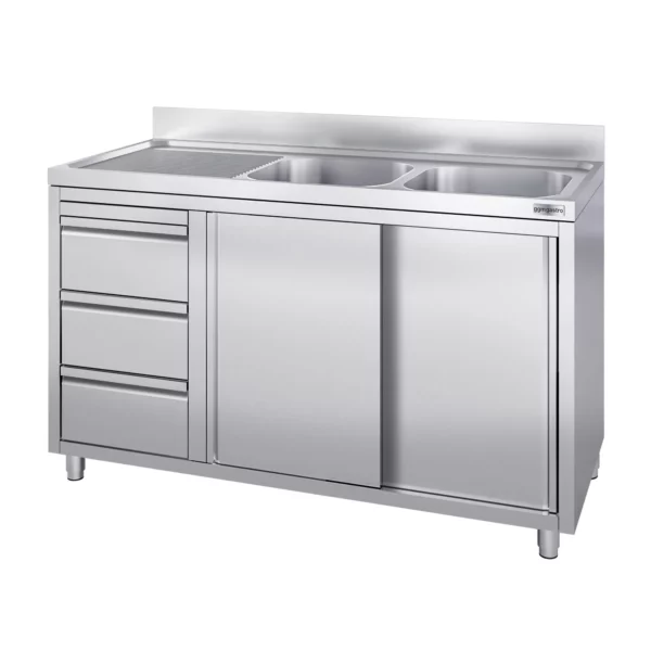 Skříňka s umyvadlem - 1600x700mm - se 3 zásuvkami a 2 umyvadly na pravé straně - Image 4