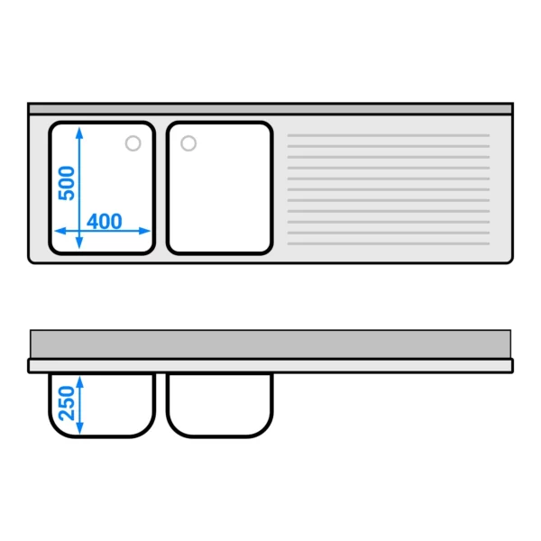 Skříňka pod umyvadlo - 1800x600mm - se 3 zásuvkami a 2 umyvadly vlevo - Image 6