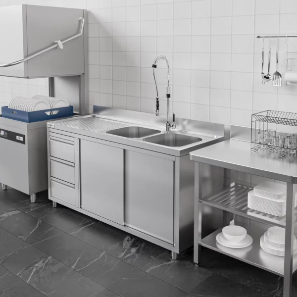Skříňka pod umyvadlo - 1800x600mm - se 3 zásuvkami a 2 umyvadly na pravé straně - Image 7
