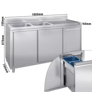 Skříňka s umyvadlem - 1800x700mm - s nádobou na odpad a 2 umyvadly vlevo