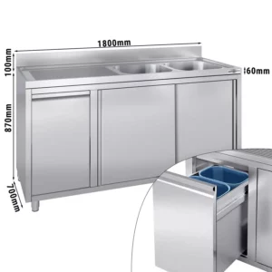 Skříňka s umyvadlem - 1800x700mm - s nádobou na odpad a 2 umyvadly vpravo