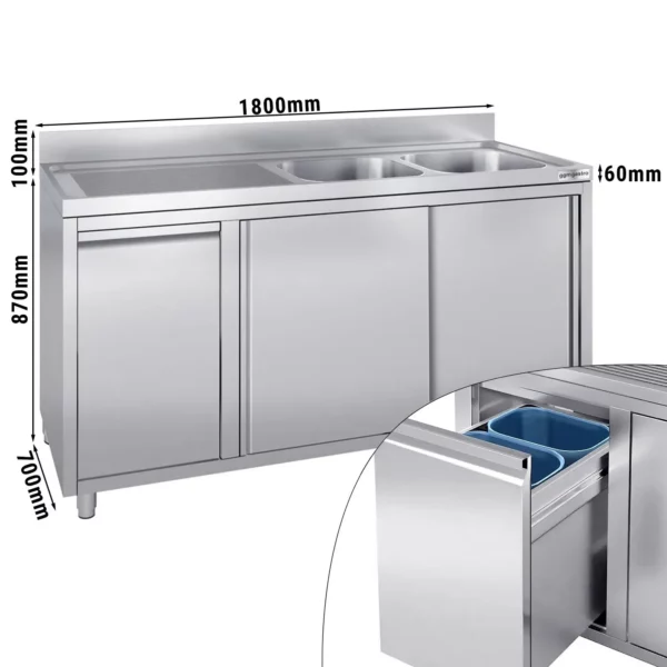 Skříňka s umyvadlem - 1800x700mm - s nádobou na odpad a 2 umyvadly vpravo