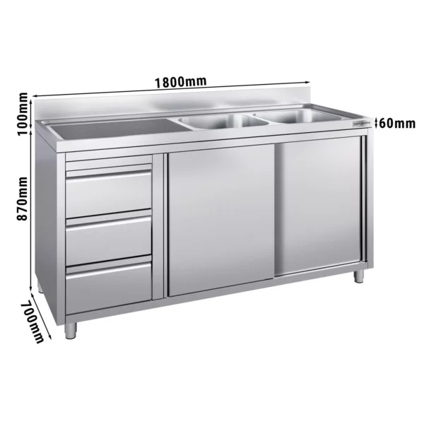 Skříňka s umyvadlem - 1800x700mm - se 3 zásuvkami a 2 umyvadly vpravo