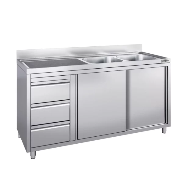 Skříňka s umyvadlem - 1800x700mm - se 3 zásuvkami a 2 umyvadly vpravo - Image 3