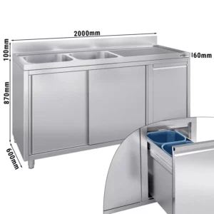 Skříňka pod umyvadlo - 2000x600mm - s nádobou na odpad a 2 umyvadly vlevo