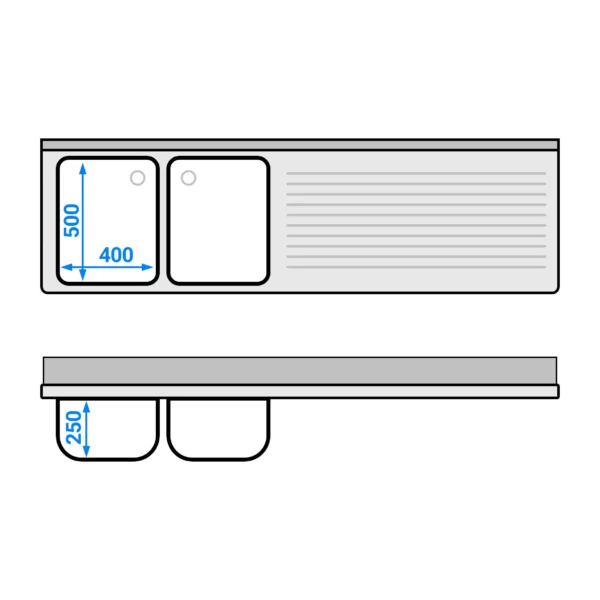 Skříňka pod umyvadlo - 2000 x 600 mm - se 3 zásuvkami a 2 umyvadly vlevo - Image 6